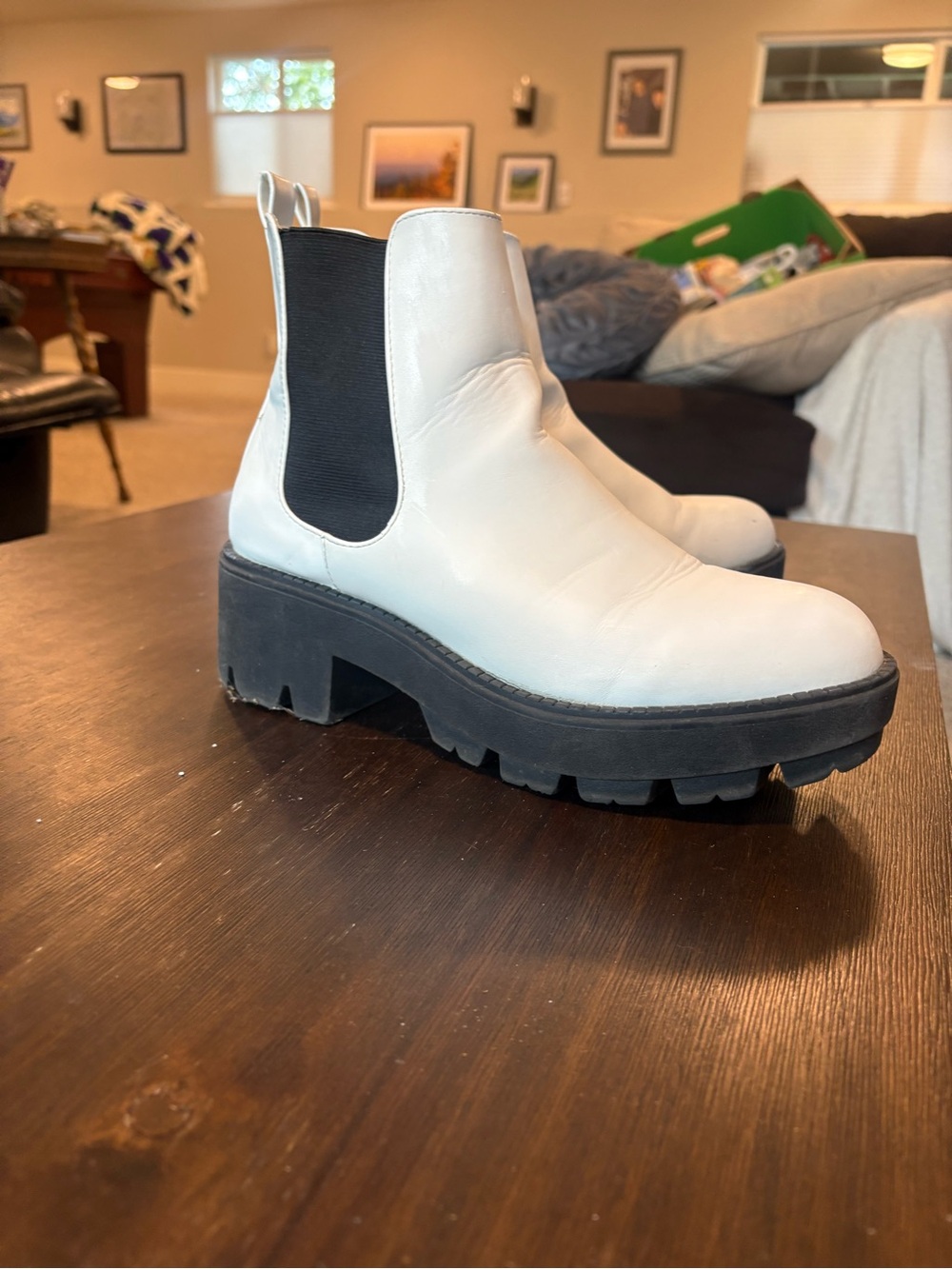 Urban Outfitters White Platform Chelsea Boots with Black Elastic Panels